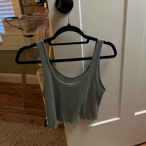 offline aerie sage tank top with lettuce trimming